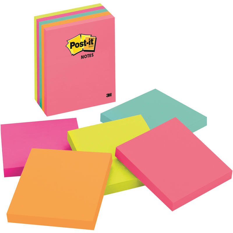 Post-it Notes - Poptimistic Color Collection - 4in x 4in - Square - 100 Sheets per Pad - Fuchsia, Neon Green, Neon Orange - Repositionable, Self-adhesive - 5 / Pack (Min Order Qty 5) MPN:6755AN