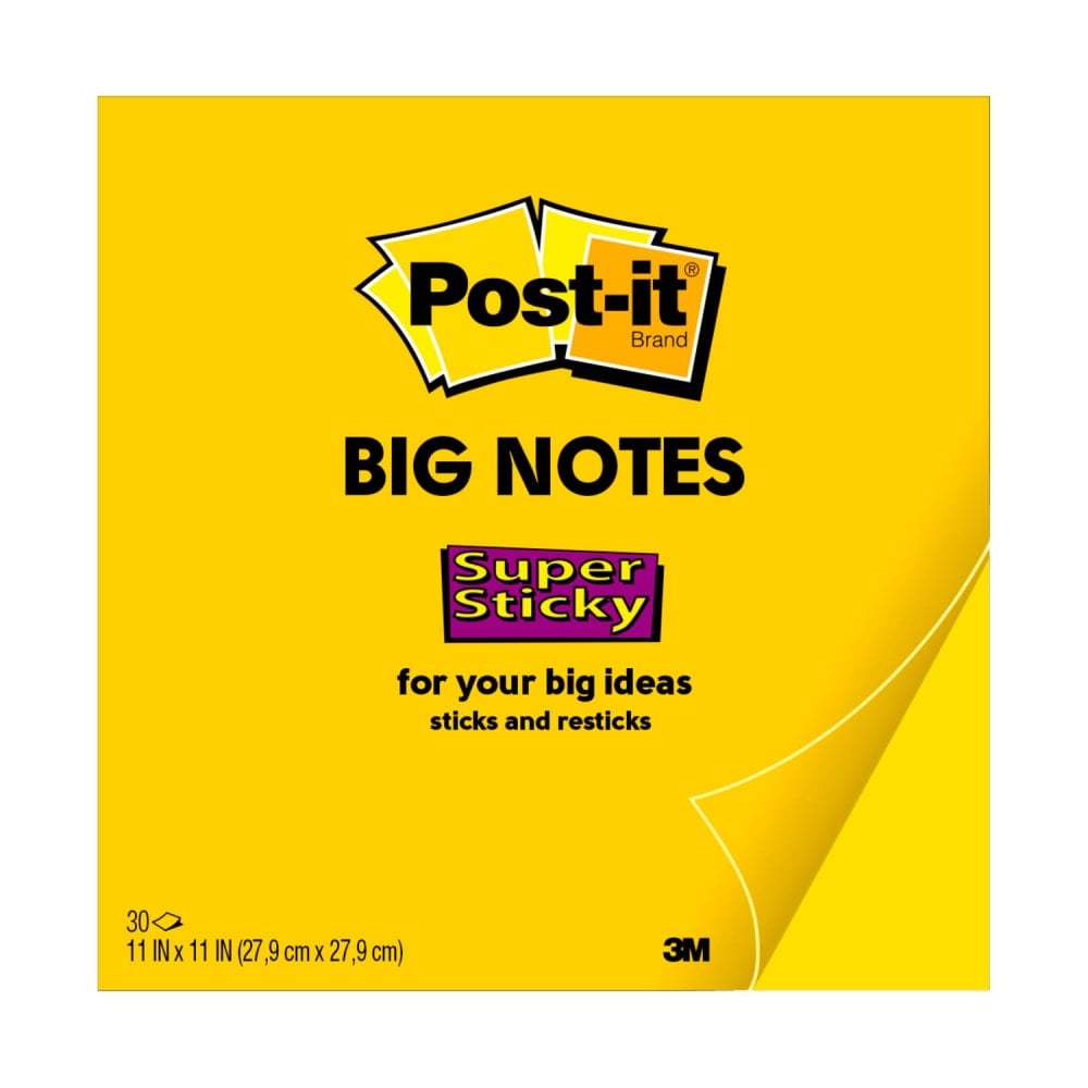 Post-it Super Sticky Big Notes, 11in x 11in, Bright Yellow, 30 Sheets Per Pad (Min Order Qty 9) MPN:BN11