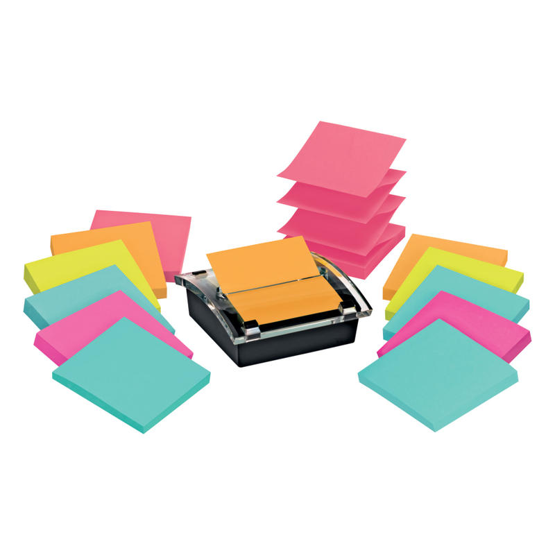 Post-it Super Sticky Pop Up Notes with Black Dispenser, 3 in x 3 in, 12 Pads, 90 Sheets/Pad, 2x the Sticking Power, Back to School Supplies for Students, Sticky Notes for Textbooks and Notebooks, Assorted Colors (Min Order Qty 4) MPN:DS330-SSVA