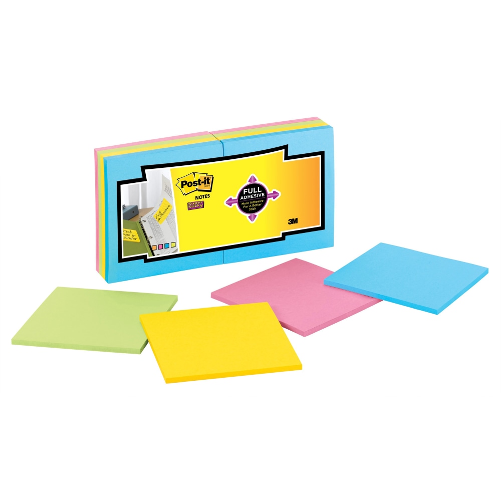 Post-it Super Sticky Full Stick Notes, 3 in x 3 in, Energy Boost Collection, 25 Sheets Per Pad, Pack Of 16 Pads (Min Order Qty 6) MPN:F330-16SSAU