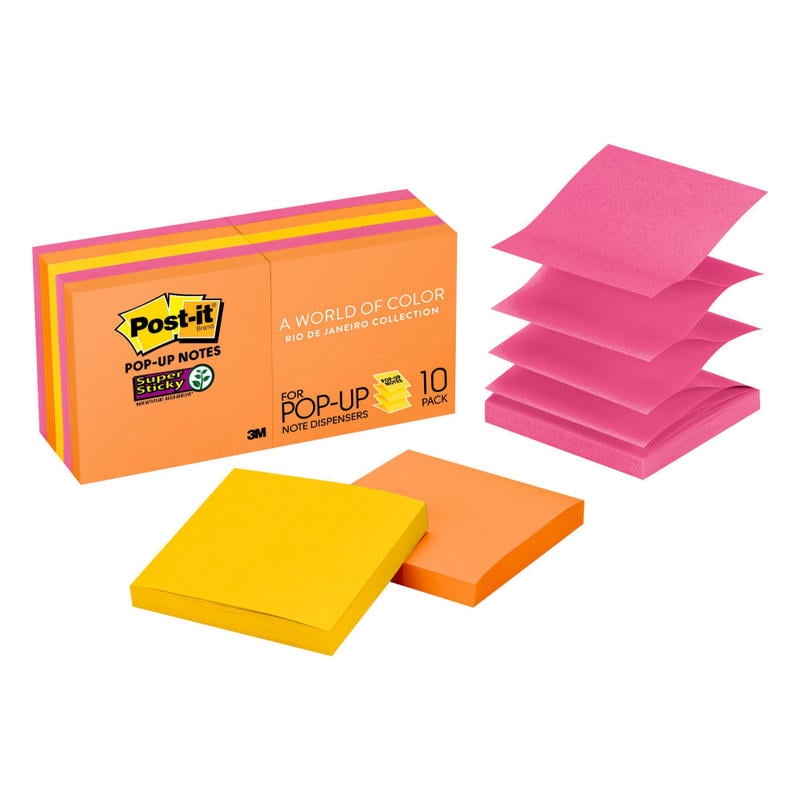 Post-it Super Sticky Pop Up Notes, 3 in x 3 in, 10 Pads, 90 Sheets/Pad, 2x the Sticking Power, Energy Boost Collection (Min Order Qty 4) MPN:R330-10SSAU