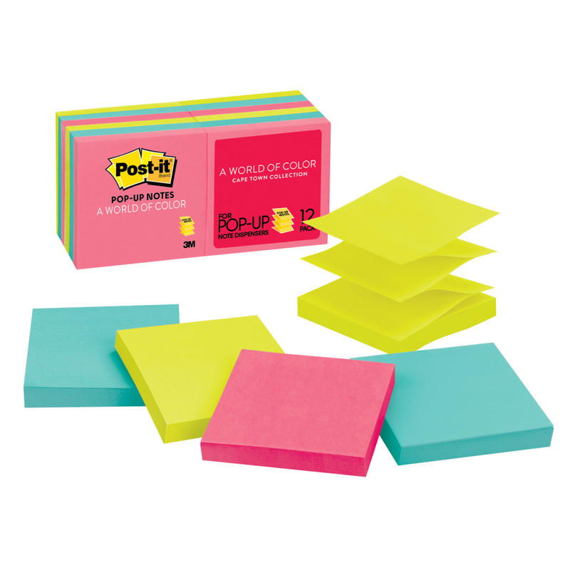 Post-it Pop Up Notes, 12 Pads, 3 in x 3 in, Clean Removal, School Supplies and Office Products, Sticky Notes for Vertical Surfaces, Monitors, Walls and Windows, Poptimistic Collection (Min Order Qty 4) MPN:R330-12AN