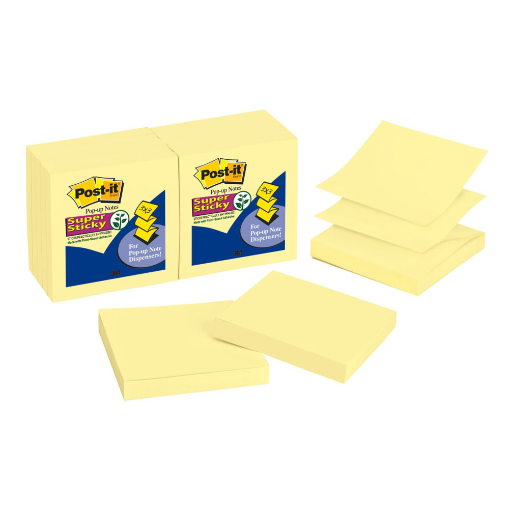 Post-it Super Sticky Pop Up Notes, 3 in x 3 in, 12 Pads, 90 Sheets/Pad, 2x the Sticking Power, Back to School Supplies for Students, Sticky Notes for Textbooks and Notebooks, Canary Yellow (Min Order Qty 4) MPN:R330-12SSCY