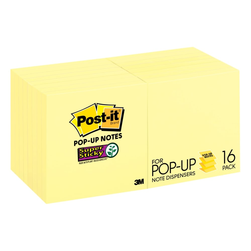 Post-it Super Sticky Pop-Up Notes, 3 in x 3 in, 16 Pads, 90 Sheets/Pad, 2x the Sticking Power, Back to School Supplies for Students, Sticky Notes for Textbooks and Notebooks, Canary Yellow (Min Order Qty 4) MPN:R330-14SSCY+2