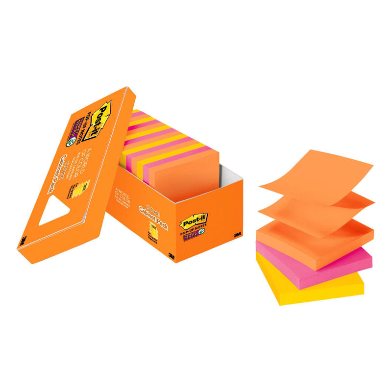 Post-it Super Sticky Pop Up Notes, 3 in x 3 in, 18 Pads, 90 Sheets/Pad, 2x the Sticking Power, Energy Boost Collection (Min Order Qty 3) MPN:R330-18SSAUCP