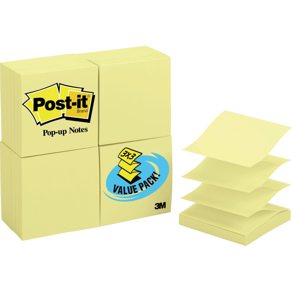 Post-it Pop Up Notes, 3 in x 3 in, 24 Pads, 100 Sheets/Pad, Clean Removal, Canary Yellow (Min Order Qty 3) MPN:R330-Y-24VAD