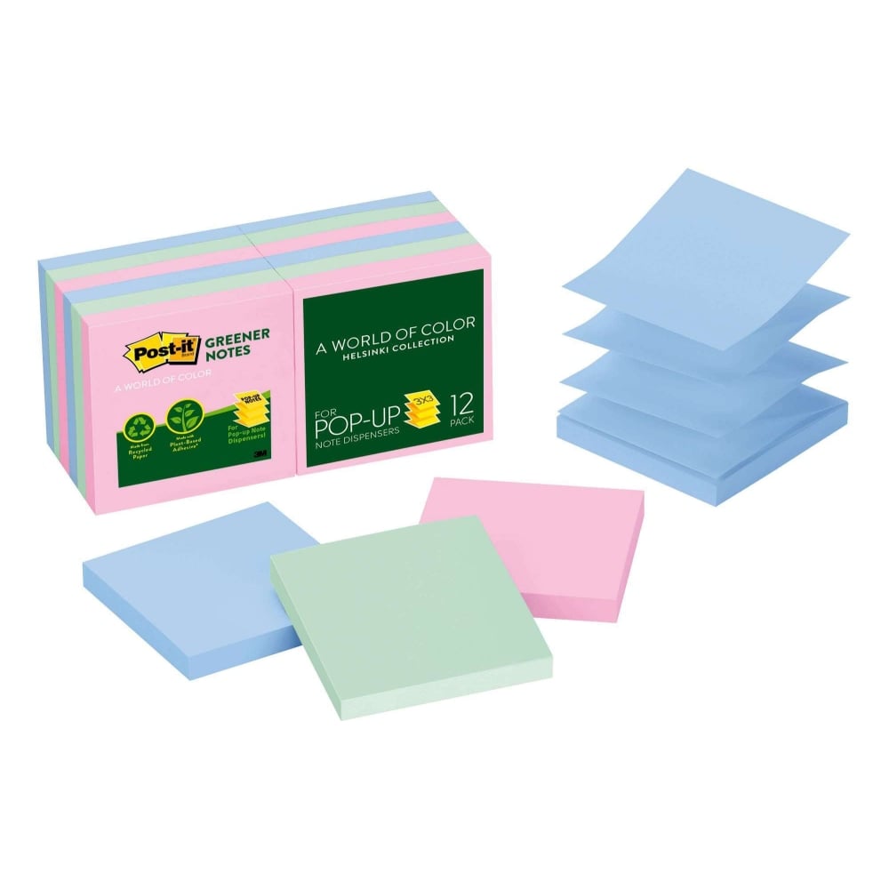 Post-it Greener Pop Up Notes, 3 in x 3 in, 12 Pads, 100 Sheets/Pad, Clean Removal, Sweet Sprinkles Collection (Min Order Qty 4) MPN:R330RP-12AP