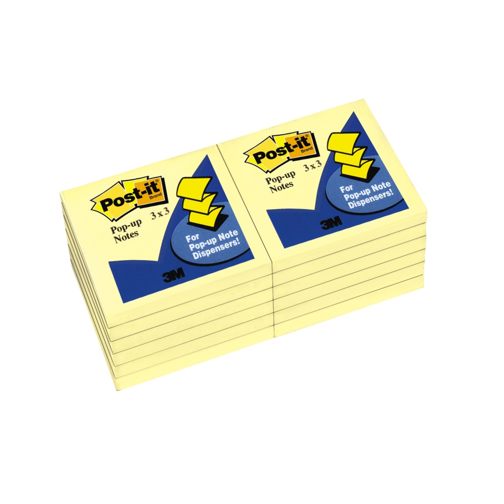 Post-it Pop Up Notes, 3 in x 3 in, 12 Pads, 100 Sheets/Pad, Clean Removal, Canary Yellow (Min Order Qty 4) MPN:R330YWPK