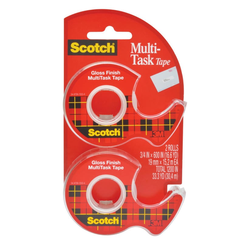 Scotch MultiTask Tape In Dispensers, 3/4in x 600in, Pack Of 2 Tapes (Min Order Qty 16) MPN:25DM-2