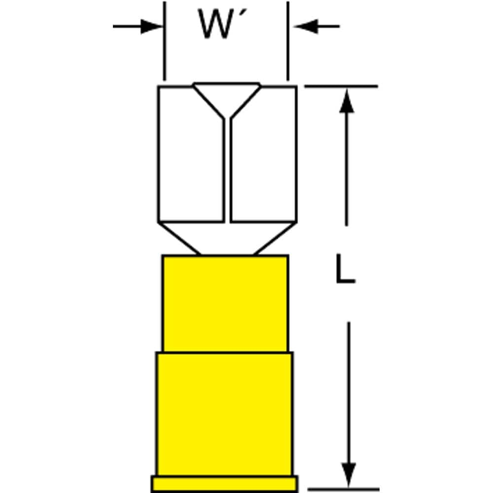 Wire Disconnect: Female, Yellow, Nylon, 12-10 AWG, 1/4