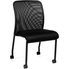 Offices To Go™ Armless Mesh Back Guest Chair with Casters - Fabric - Black 11761BOTG