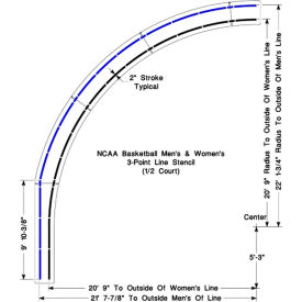 Newstripe NCAA Dual Basketball 3-point Line Stencil 1/8