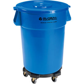 GoVets™ Plastic Trash Can with Lid & Dolly - 44 Gallon Blue 462BLB240