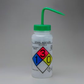 Bel-Art GHS Labeled Safety-Vented Ethyl Acetate Wash Bottles 500ml (16oz) PE w/Green PP Cap 4Pk 124160007