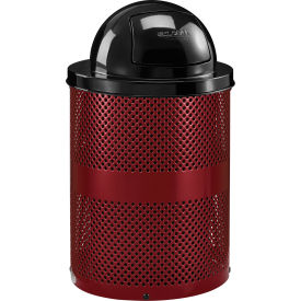 GoVets™ Outdoor Perforated Steel Trash Can With Dome Lid 36 Gallon Red 949RD261