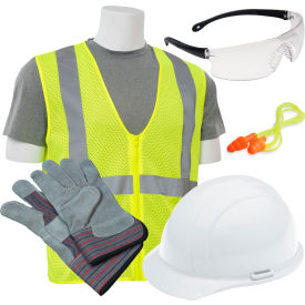 ERB® L3 New Hire Kit with Liberty® Cap & S362 Safety Vest L White/Clear/Hi-Viz Lime - Pkg Qty 6 WEL16531WHCL