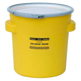 Eagle 1654 Plastic Salvage Drum - 20 Gallon - Yellow with Metal Lever-Lock Ring 1654