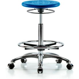 Blue Ridge Ergonomics™ Cleanroom Stool with Casters and Footring - High Bench Height - Blue CLR-IPHBSO-CR-CF-CC-BLU