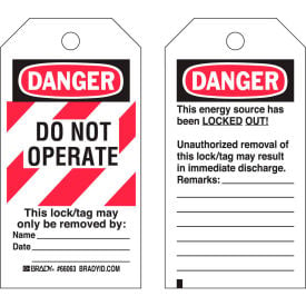 Brady® 65520 Lockout Tag- Danger Do Not Operate 2 Sided Heavy Duty Polyester 25/Pack 65520