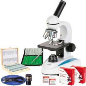 AmScope 40X-1000X Monocular Microscope 1.3MP Digital Camera 6-pc Tweezers 100-pc Slide Set VB-M149C-PLAT