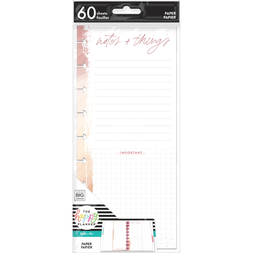 Happy Planner Skinny Classic Half Sheet Filler Paper, 60 Sheets, 4-1/8in x 9-1/4in, Notes And Things (Min Order Qty 9) MPN:AFSCFP60-020