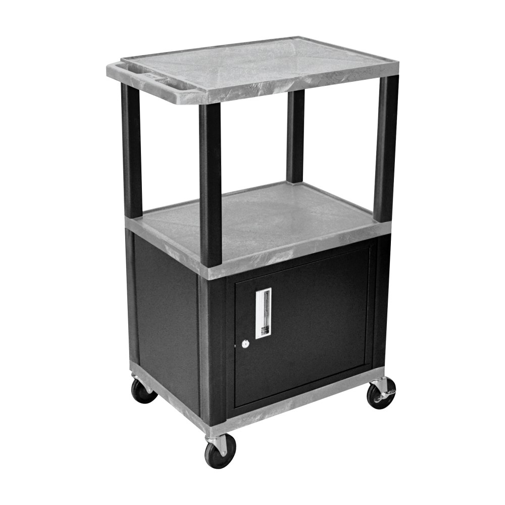 H. Wilson Luxor Tuffy 3-Shelf Audio/Video Cart With Cabinet, 42inH x 24inW x 18inD, Gray MPN:WT42GYC2E-B