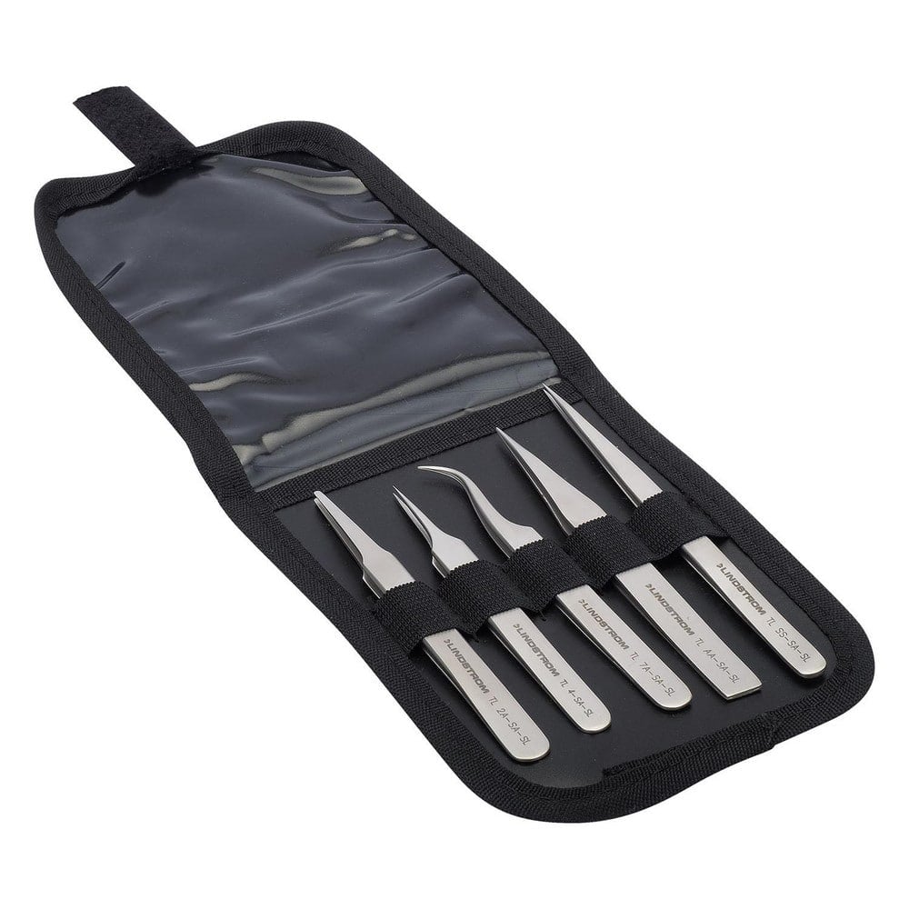 Tweezer & Tong Sets, Material: Stainless Steel , Number of Pieces: 5.000 , Container Type: Pouch , Includes: 5 Pcs Tweezers SS, AA, 2A, 4, 7A Style and Wallet  MPN:9855