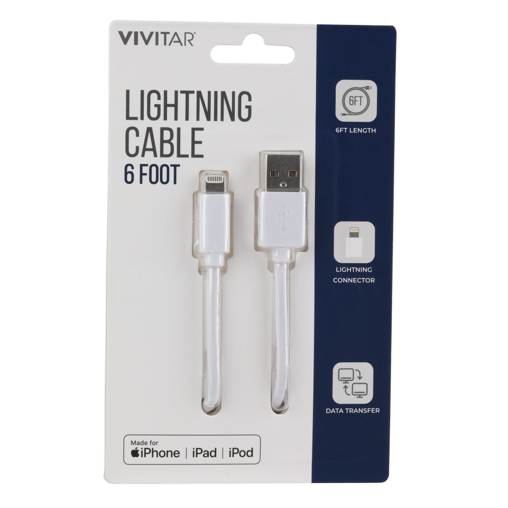 Vivitar Lightning To USB-A Cable, 6ft, Black, NIL1006-WHT-STK-24 (Min Order Qty 9) MPN:NIL1006-WHT-STK-24