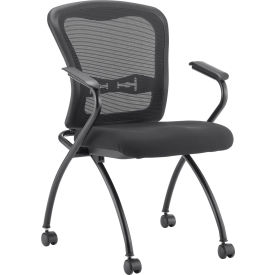 Interion® Stacking Chair With Mid Back & Fixed Arms Fabric Black - Pkg Qty 2 624248