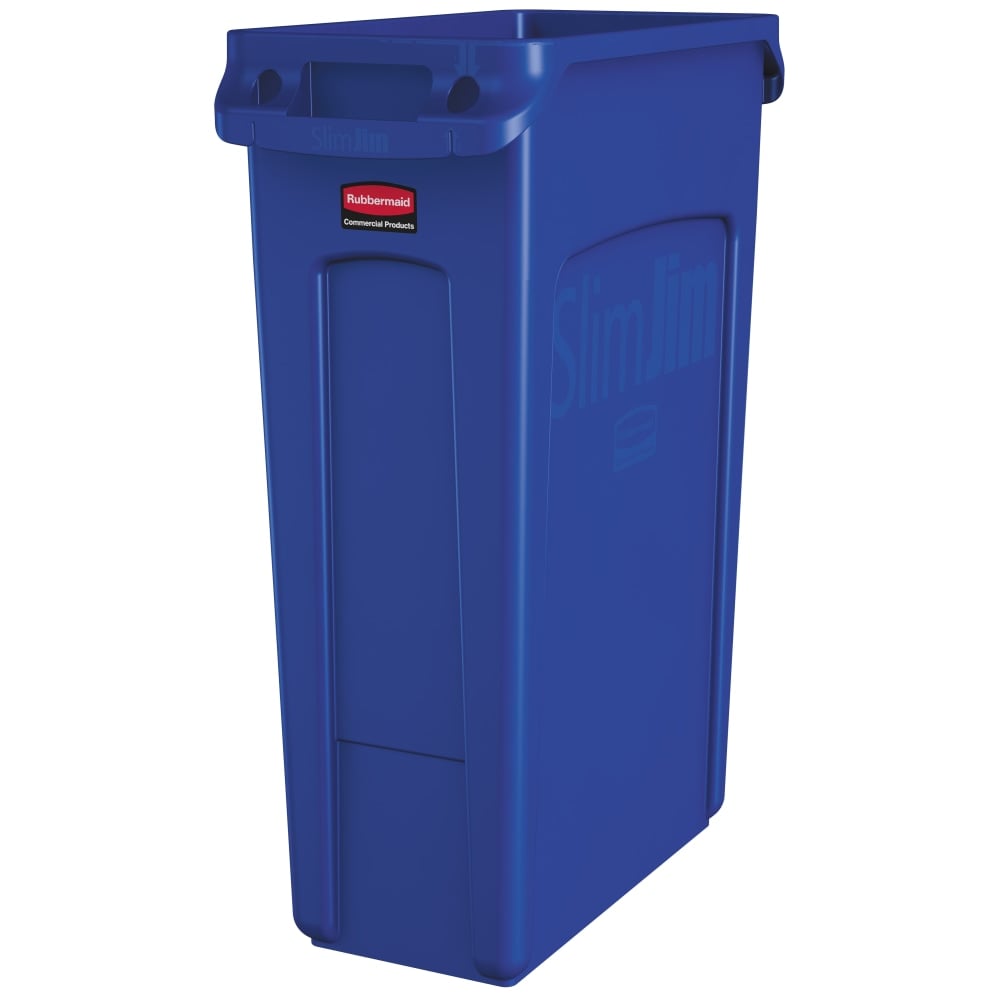 Rubbermaid Slim Jim Rectangular Polyethylene Vented Waste Receptacle, 23 Gallons, Blue MPN:1956185