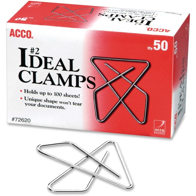 ACCO Ideal Clamps - No. 2 - 100 Sheet Capacity - for Office, Home, School, Document, Paper - Sturdy, Tear Resistant, Bend Resistant, Flex Resistant - 150 / Pack - Silver (Min Order Qty 4) MPN:72643