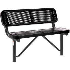 GoVets™ 4' Outdoor Steel Bench w/ Backrest Perforated Metal In Ground Mount Black 744IBK695