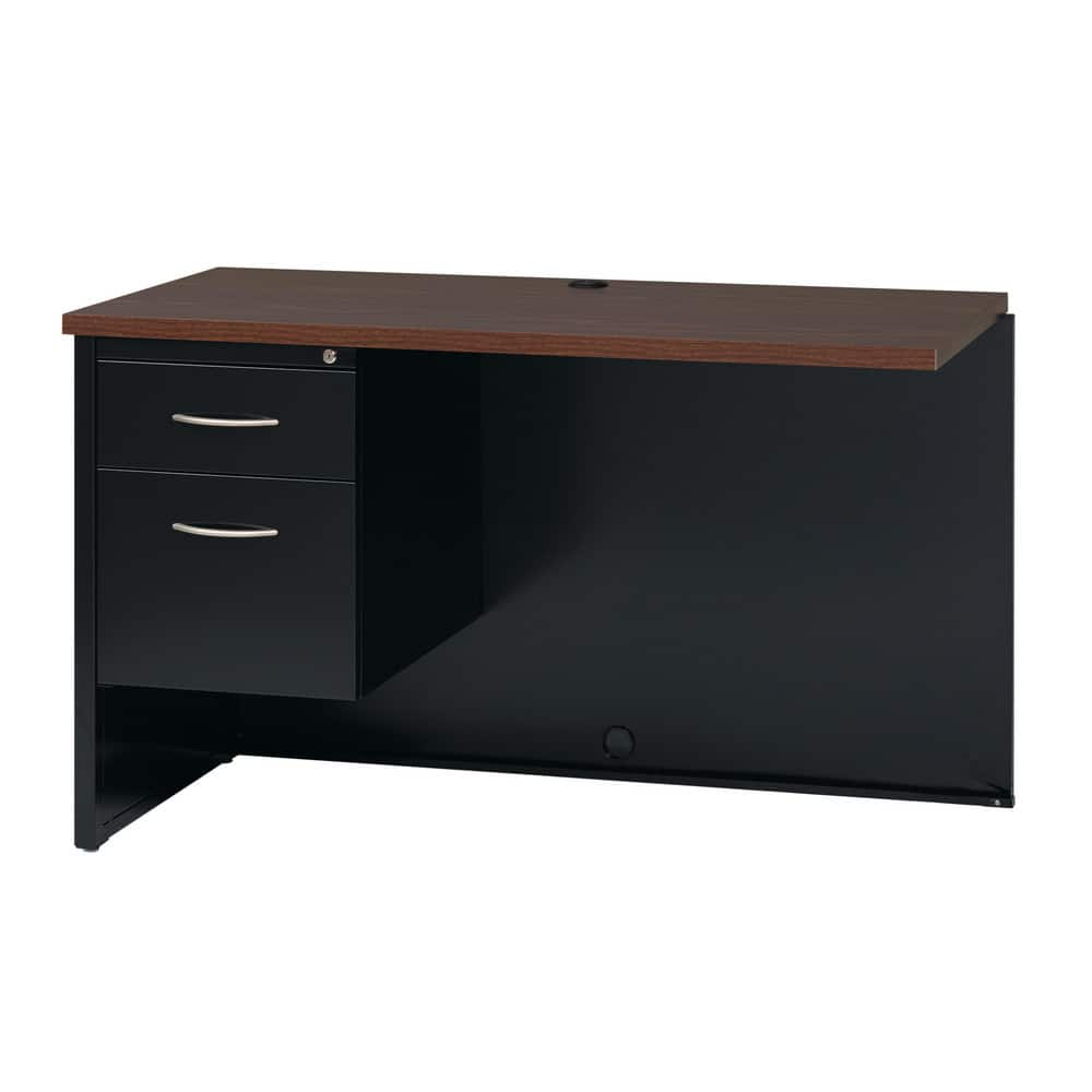 Steel Base Left Pedestal Desk: Woodgrain Laminate Top, Black & Walnut MPN:20547