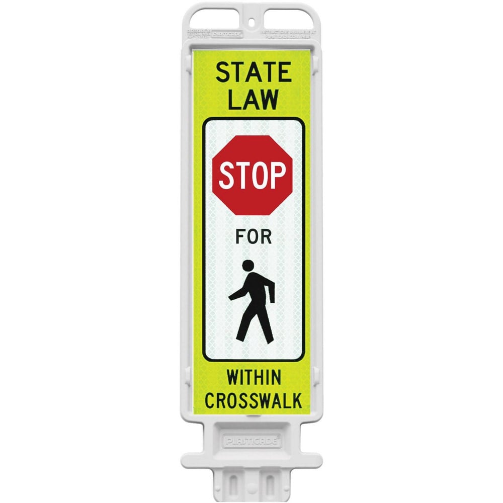 Safety Signs, Family: Traffic & Parking Sign , Sign Type: Pedestrian Crossing , Sign Header: STOP , Legend: STATE LAW STOP FOR PEDESTRIAN WITHIN CROSSWALK  MPN:4336-W-K9320YGD