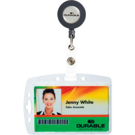 Durable® Shell-Style ID Card Holder Vertical/Horizontal With Reel Clear 10/Pack 801219