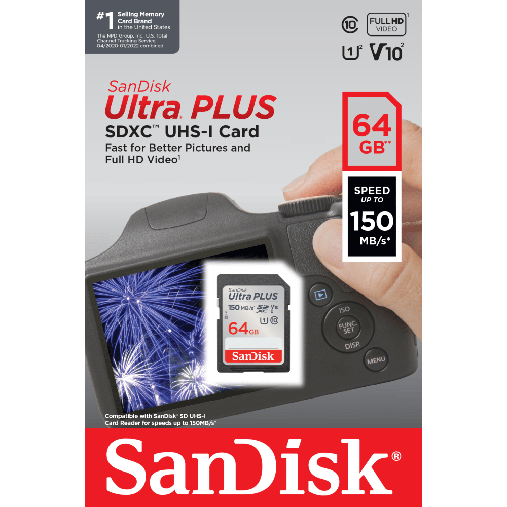 SanDisk Ultra PLUS SDXC UHS-I Card, 64GB (Min Order Qty 4) MPN:SDSDUWC-064G-AN6IN