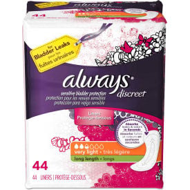 Always® Discreet Incontinence Liners Very Light Long 44 Liners/Pack 3 Packs/Case - 92724 92724