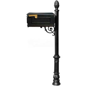 Lewiston Mailbox Post (Ornate Base & Pineapple Finial) Support Brace (No Address Plates) Black LM-703-LPST-BL