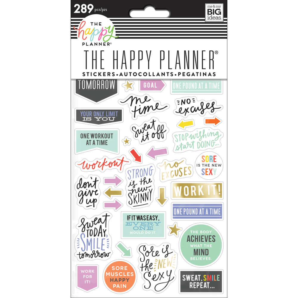 Happy Planner Stickers, 9-1/8in x 4-13/16in, Fitness, Pack Of 5 Sticker Sheets (Min Order Qty 11) MPN:PPS-64