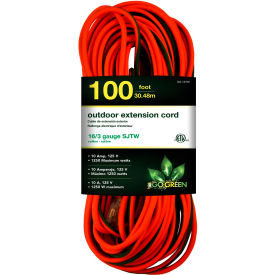 GoGreen Power GG-13700 100 Ft Extension Cord - Orange/Green GG-13700