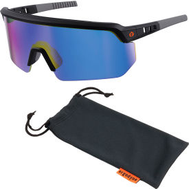 Ergodyne® Skullerz AEGIR-AFASM Half Frame Safety Glasses Blue Mirror Lens Matte Black Frame 55008