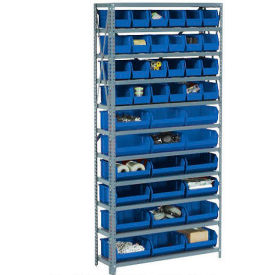 GoVets™ Steel Open Shelving with 16 Blue Plastic Stacking Bins 5 Shelves - 36x12x39 246BL603