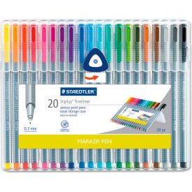 Staedtler® Triplus Fineliner Stick Porous Point Pen Extra-Fine Tip 0.3mm Slvr Barrel 20/Set 334-SB20A6