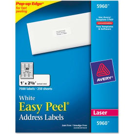 Avery® Easy Peel Laser Address Labels 1 x 2-5/8 White 7500/Box 5960