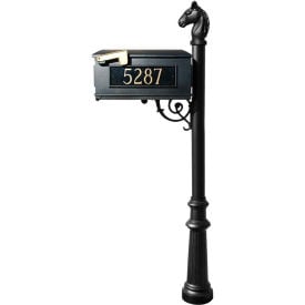 Lewiston Equine Mailbox w/Cast Aluminum Address Plates Horsehead Finial & Fluted Base Black LMC-801-BL