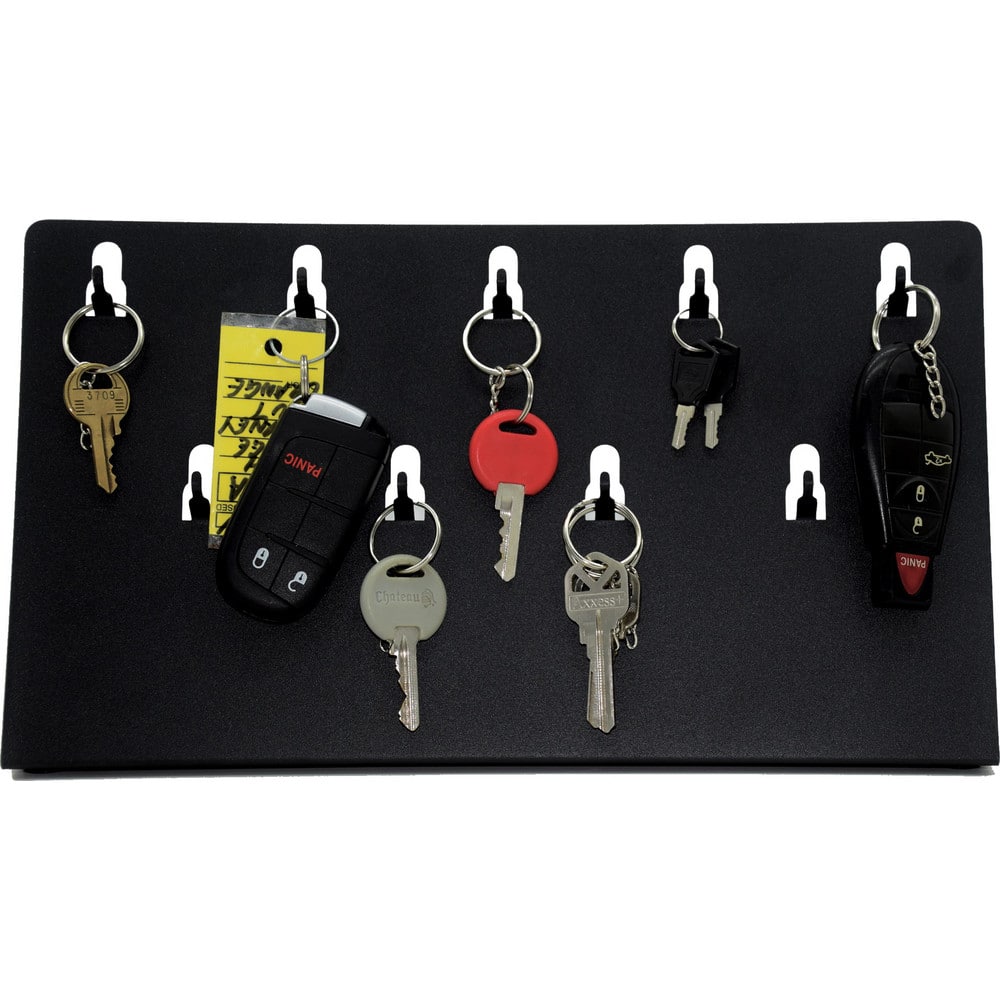 Industrial Key Rack, Powder Coated Steel, 9 Hooks, Black MPN:43189