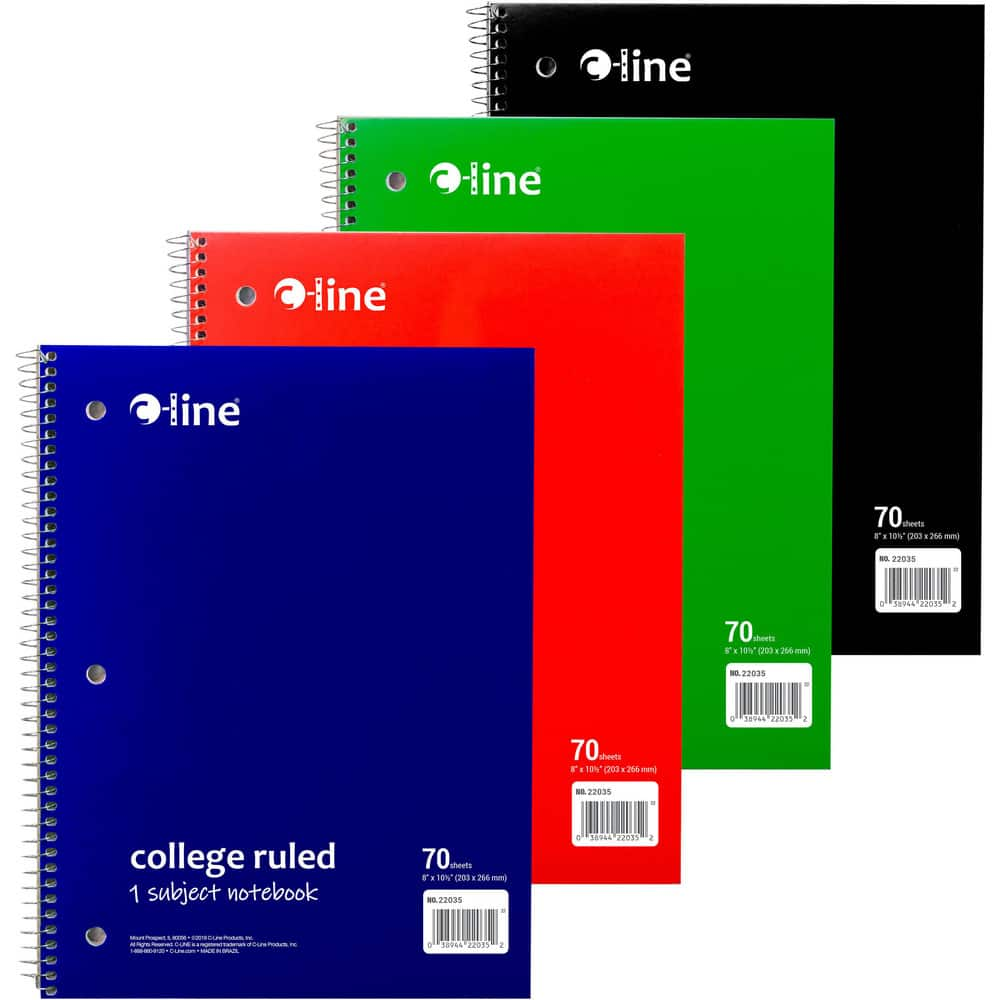 Note Pads, Writing Pads & Notebooks, Product Type: College Ruled Spiral-Notebook , Paper Color: White , Style of Rule: College , Cover Color: Blue, Red, Green MPN:22035-CT