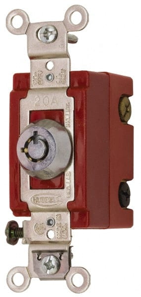 120 to 277 VAC, 20 Amp at 125 Volt, 23 Amp at 250 Volt, DPDT, 6 Tumbler Barrel Key Switch MPN:HBL1224RKL