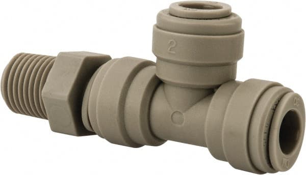 Push-To-Connect Tube Fitting: Male Swivel Run Tee, 1/4