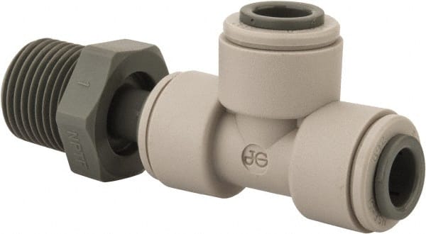 Push-To-Connect Tube Fitting: Male Swivel Run Tee, 3/8